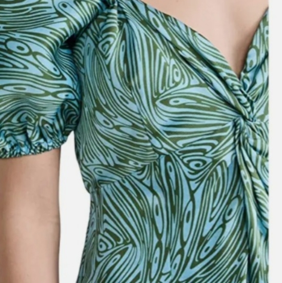 🥰Cinq à Sept NWT Puff Sleeve Size 6 Front Slit Twist Bust Blue - Picture 5 of 6